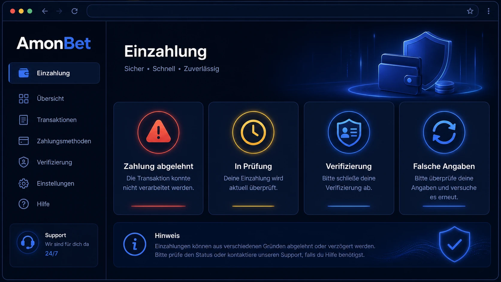 Häufige Probleme bei Einzahlungen