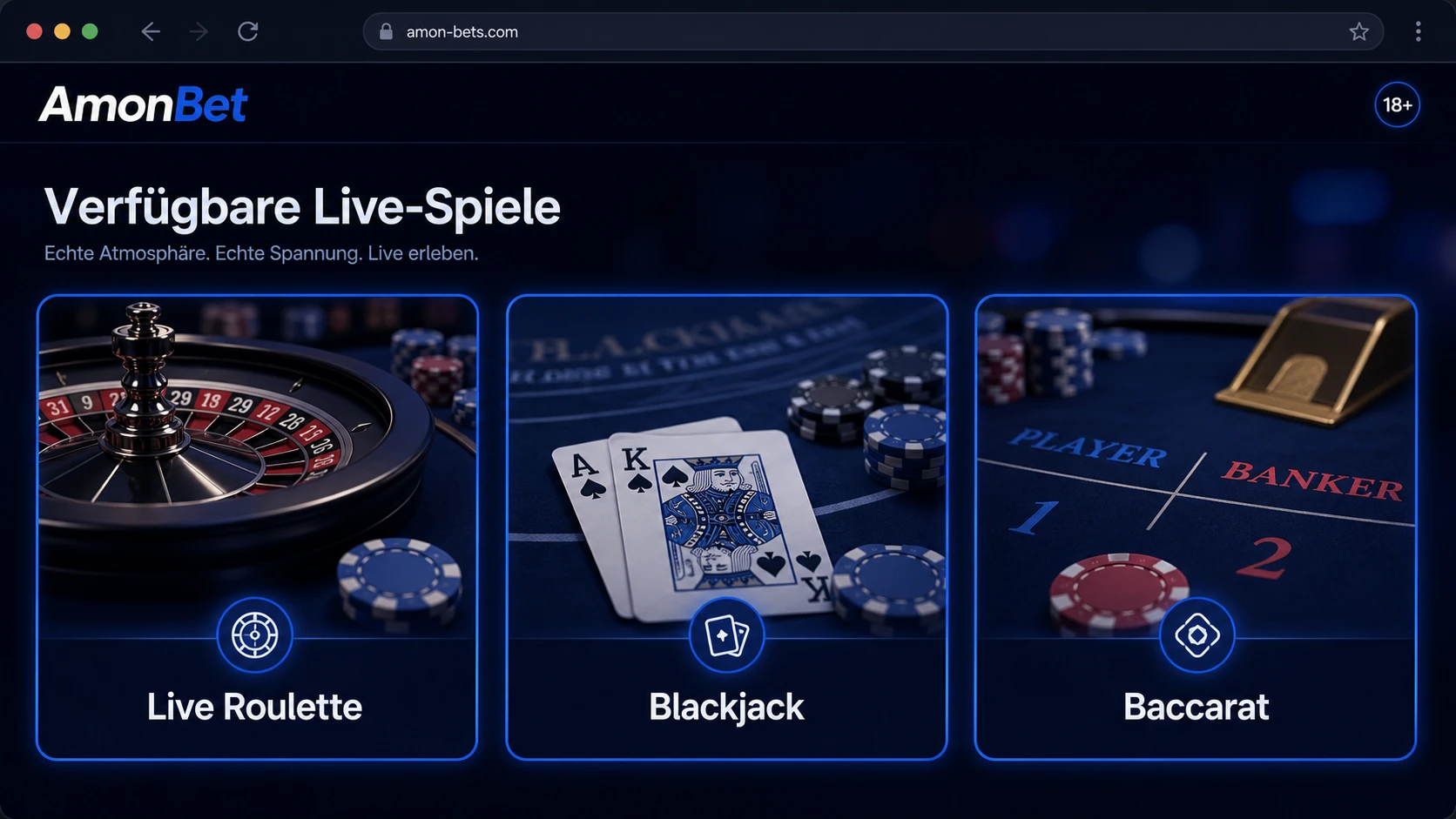 Verfügbare Spiele im AmonBet Live Casino