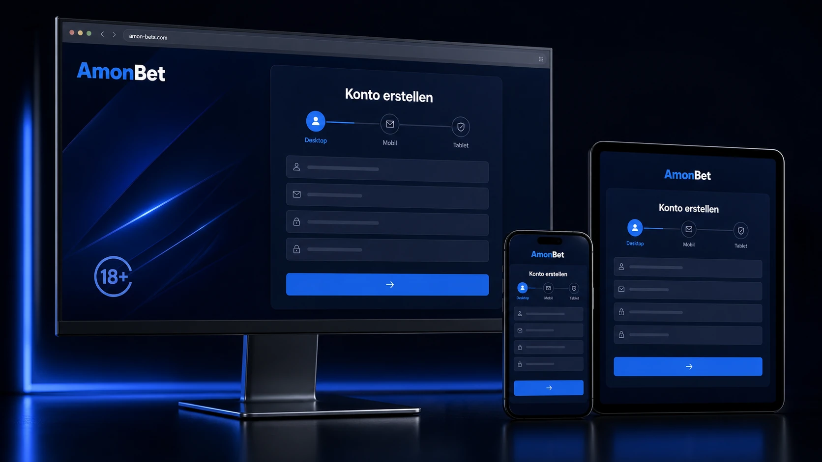 AmonBet Konto erstellen auf Desktop, Smartphone und Tablet